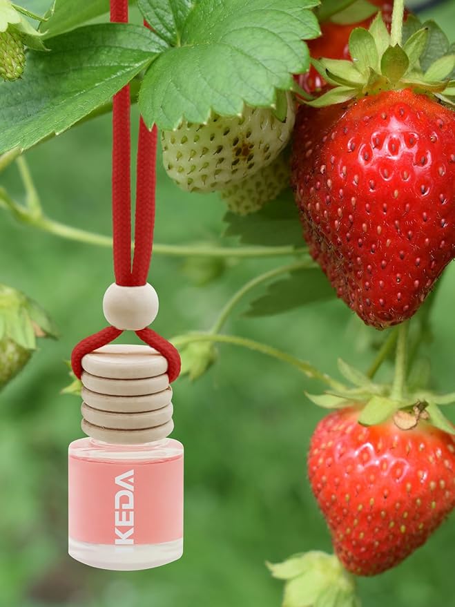 Ikeda Car Air Freshener: Hanging Car Smell Air Freshener | 10ml Hanging Car Perfume | Long Lasting Fragrance | Strong Scents Diffuser for Auto Home (Strawberry|Circular)