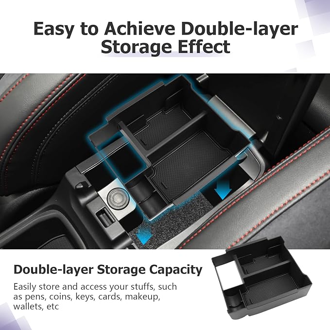 LUWU Center Console Organizer Compatible with 2022-2024 2025 2026 Subaru WRX Accessories Armrest Console Secondary Storage Box Insert Tray ABS Material Black (Standard Six-Speed Manual Transmission)
