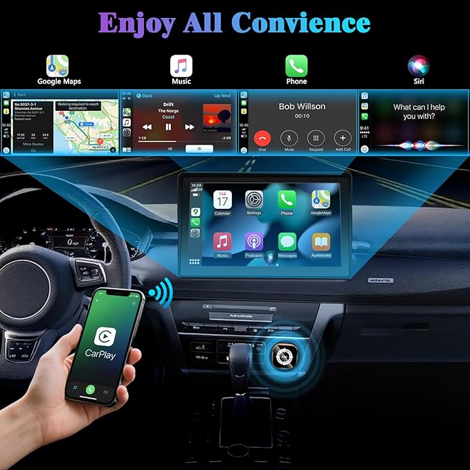 4-in-1 Wireless CarPlay Screen Mirroring Adapter for Apple CarPlay/Android Auto, 2026 Upgraded AirPlay MirrorLink Adapter, CarPlay Dongle Convert Wired to Wireless, Type C Extension, Plug & Play