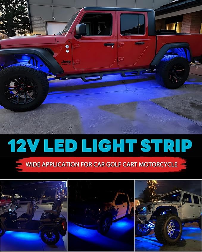 12V Led Light Strip Connectable 24Inch Blue Led Strip Lights for Car Golf Cart Motorcycle Boat Truck Cabinet Waterproof Led Light Strip,4Pack