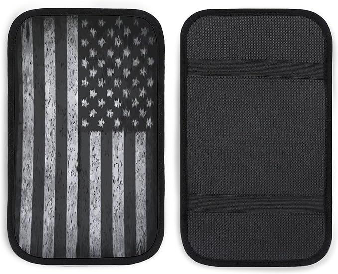 for Vintage Retro American Flag Black Car Center Console Armrest Cover Car Handrail Box Cushion Handrail Box Armrest Cushion Middle Consoles Protector for Most Car
