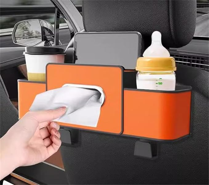 Car Organizers and Storage Box Behind Seat, Car Organizer Back of Seat, 4 in 1 Multifunctional Cars Organizer, For Snacks, Drinks, Bag Hook, Keep Tidy & Organized (White)