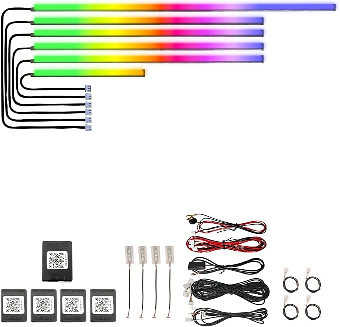 Acrylic Car LED Ambient Light, Fiber Optic Interior Light Strip, 24 Million Types, Ambient Light KKT that Swings with The Melody of Music (Dreamcolor 14 in 1)