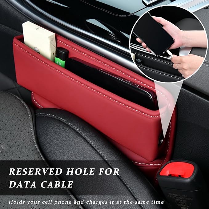 Kewucn Car Seat Gap Organizer, Adjustable Leather Front Seat Gap Filler Storage Box, Multifunctional Auto Console Side Pocket Organizer for Phone Glasses Key Card, Car Accessories (Red)