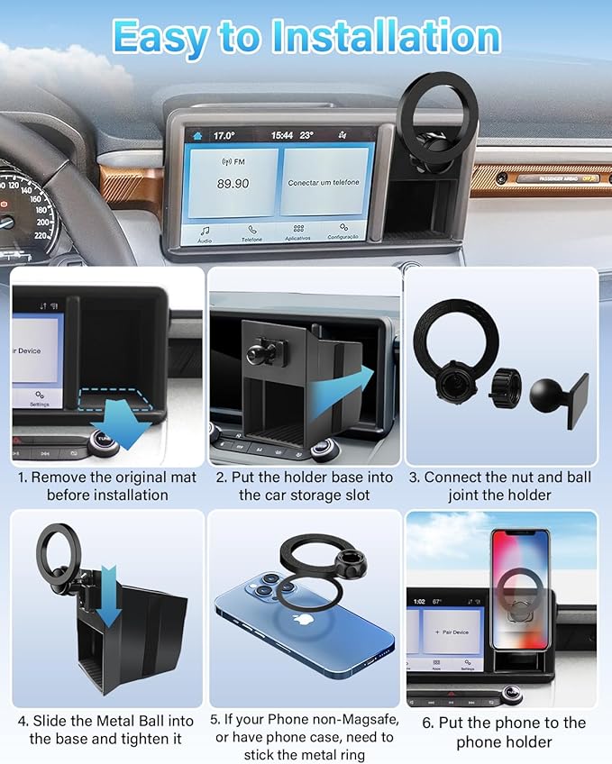PZK Car Phone Holder for Ford Maverick 2022 2023 2024 Accessories Compatible with Magsafe Car Phone Mount with Cubby Insert Stroage Box Trunk Dash Mount Hands Free 360° Rotation