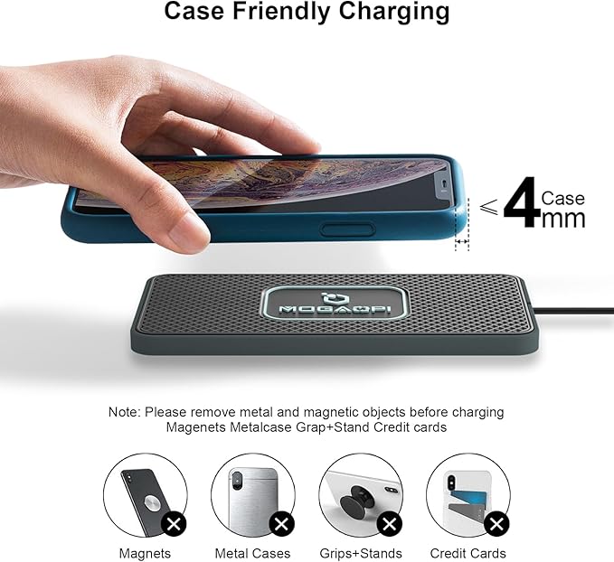 Wireless Charging Pad for Car, MOGAOPI 15W Type C Wireless Charger Car, PD20W Fast Car Charger Compatible with iPhone 16 Pro Max/15 Plus/14/13/12 AirPods Pro Samsung S23/S22/21 (30 cm Cable)