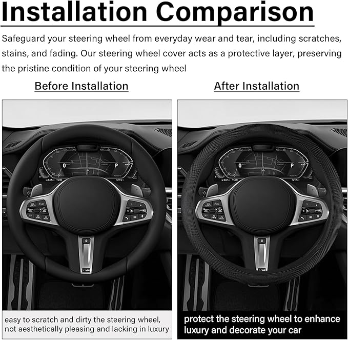Black Mesh Steering Wheel Cover, Universal 15 inch, Elastic Stretch Microfiber Breathable Ice Silk Cover, Anti-Slip, Odorless, Sweat Absorption, Warm in Winter and Cool in Summer