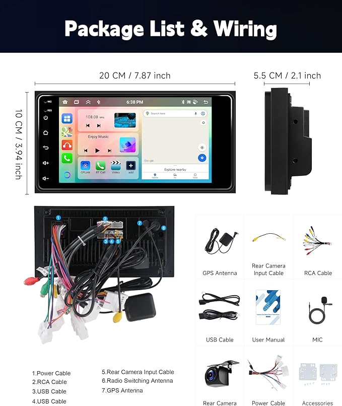8Core 6+128GCar Stereo for Toyota 4Runner 02-09 RAV4 01-08 Corolla 00-06 Camry 02-06 Tundra 03-06 Sequoia Wireless Carplay/Android Auto,Android 7“ IPS DSP GPS 5G WiFi BT FM Mirror Link Backup Camera
