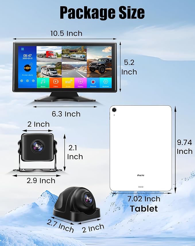 10.36" Wired Backup Camera System for Truck RV Trailer, 5 Channel Dash Cam with 5 1080P Cameras, Touch Screen Monitor, No Delay Signal, DVR Loop Recording, Smart BSD Alerts, IP69 Waterproof, 64GB