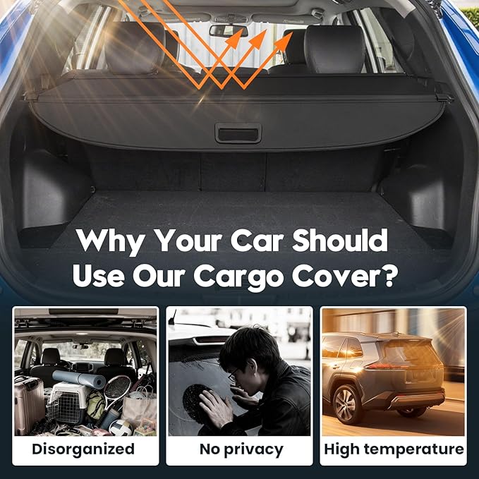 Powerty Retractable Cargo Cover for 2015-2018 Hyundai Santa Fe Sport, Canvas Texture Trunk Cover Privacy Screen Rear Security Shade for Santa Fe Sport Accessories(Not for Santa Fe)
