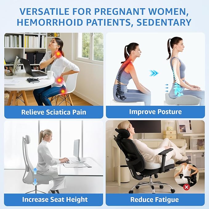 Sytopia Extra Large Office Chair Cushion, 19" x 17" Ergonomic Memory Foam Seat Cushion, Pressure Relief for Tailbone Pain, Sciatica & Hip Pain, Booster Pad for Sitting & Driving, Gray
