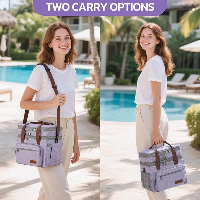Maelstrom Lunch Box, 23L Insulated Lunch Bag, Expandable Double Deck Cooler Bag, Lightweight Leakproof Tote Bag With Side Tissue Pocket, Suit For Men and Women (D Lavender)