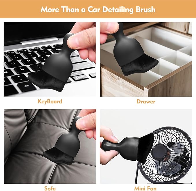 Car Interior Cleaning Brush Car Duster Interior with Ultra Soft Bristles Auto Detailing Brushes Dusting Car Accessories for Dashboard, AC Vents, Leather, Scratch-Free (2Pack_Black)