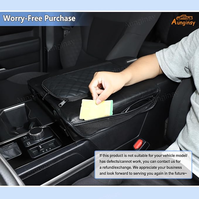 Car Center Console Armrest Cover Compatible with Toyota Tundra 2022+ Sequoia 2023+, Leather Middle Console Cushion Lid Pad Anti-Scratch Armrest Seat Box Protector Cover With Pocket/Zipper Accessories