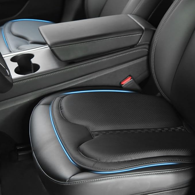 Car Seat Cushion Memory Foam for Car Seat Driver, Office Chair, Wheelchair Premium Nappa Leather Cushions Universal Fit Seat Cushion for Car Sedans SUV Truck (2 Packs/Black)