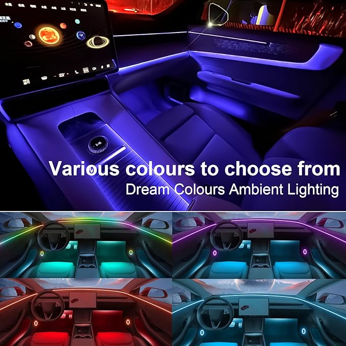 2021-2023 Tesla Model 3 Y Interior Car Neon Lights (Center Console+Dashboard+4 Foot Lights) with Matching Armrest Organizer, Ambient APP-Controlled RGB LED Strip Lights