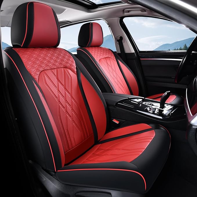 FLORICH Universal Seat Cover Full Set Leather Seat Covers 5 Seats Waterproof Seat Protector Car Seat Cushion Driver Seat Cover Universal Fit for Most Car Truck SUV, Black&Red