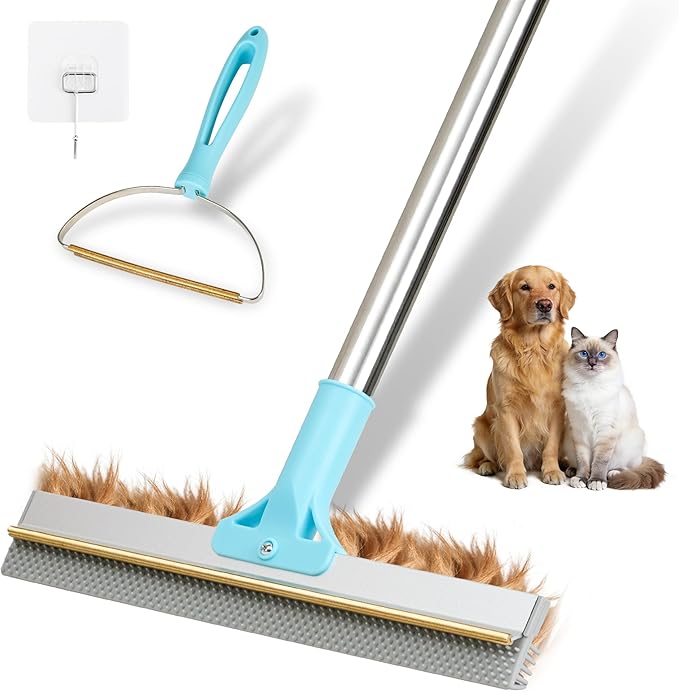 Carpet Rake for Pet Hair Removal, 2026 Upgraded Reusable Pet Hair Remover Broom, 54’’ Adjustable Long Handle Dog & Cat Carpet Rake,2 Pcs Carpet Brush Rake for Rugs, Mats, Couch, Furniture