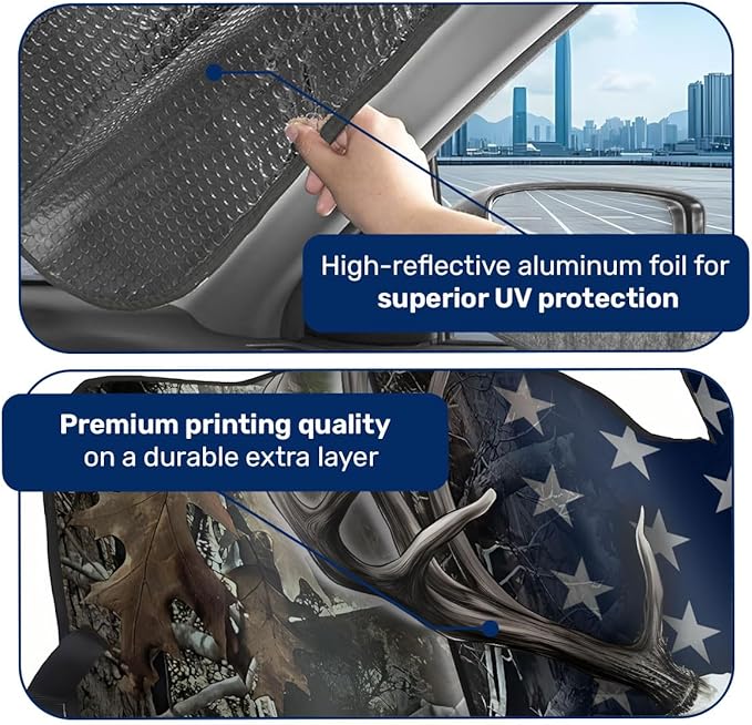 GENANY Hunting Car Sun Shade for Car SUV Truck (55x30 inches), Deer Skull Sun Shade Windshield, Shades for Front Windows, Protector Blocks UV, Car Decor