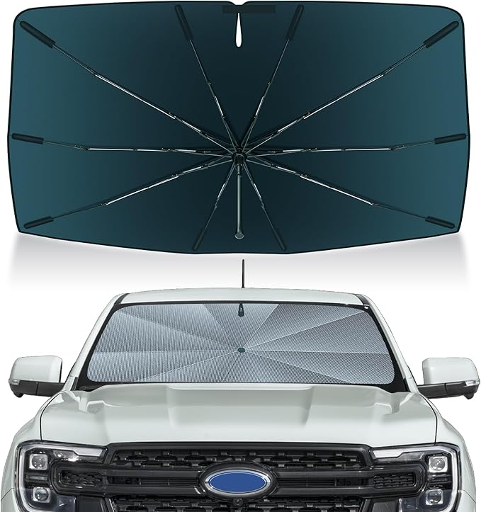 Autorder Windshield Sun Shade Umbrella for 2019-2025 Ford Ranger Accessories,Upgraded Ice Crystal Material,Easy Setup Umbrella Sunshade for Car Windshield,100% Sun Blocking