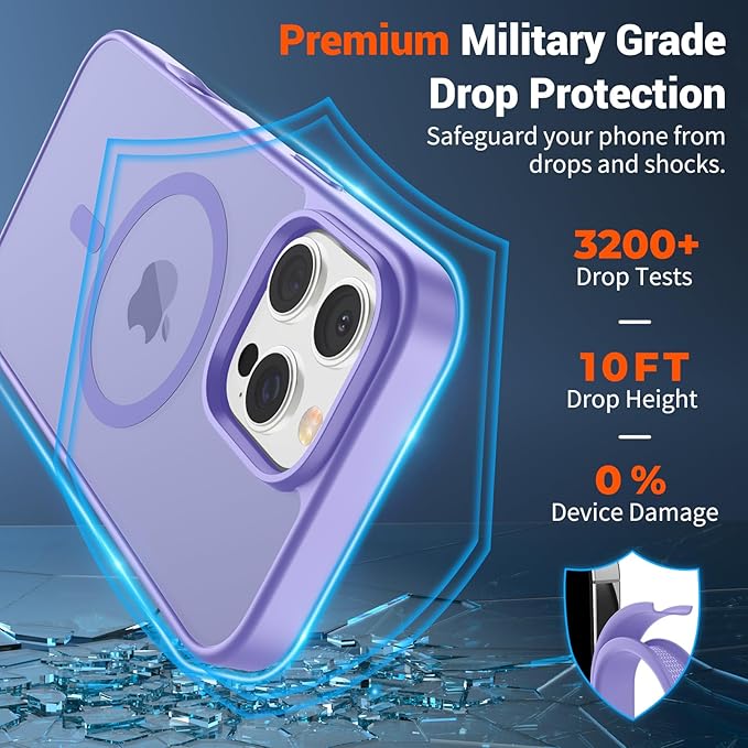 SUPFINE Magnetic for iPhone 16 Pro Case (Compatible with MagSafe) (Military Grade Drop Protection) Slim Translucent Matte Shockproof with Anti-Fingerprint Phone Case,Purple
