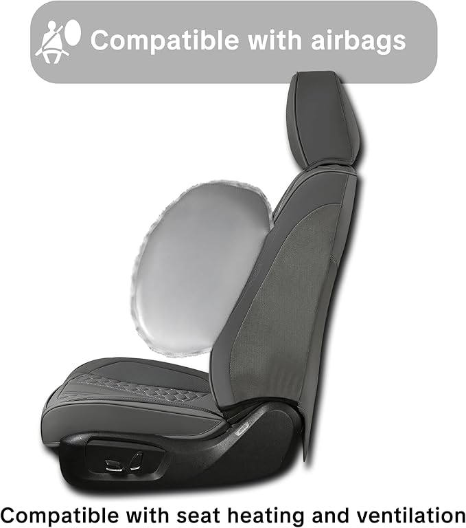 Universal Gray Leather Car Seat Covers Full Set – Waterproof Automotive Seat Protector for Cars, SUVs & Pickups, Airbag Safe, Non-Slip Design, Easy Installation, Durable Material