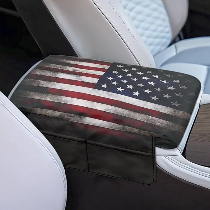 Tupalatus American Flag Car Console Cover Water-Resistant Auto Armrest Cover Protector with Storage Bags Comfort Padded Arm Rest Covers Compatible with Most Cars,SUV,Truck,Van