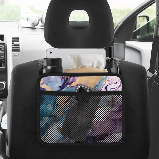 Car Organizer Back Seat Modern Marble Car Seat Back Hanging Bag PU Leather Backseat Car Organizer Foldable Car Seat Storage Bag Car Accessories