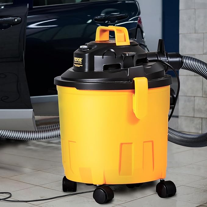 VEVOR 5 Gallon 6.0 Peak HP Wet and Dry Shop Vac， Portable Shop Vacuum and Blower 3-in-1 with Filter, Hose and Attachments for Home and Car Cleaning Black/Yellow