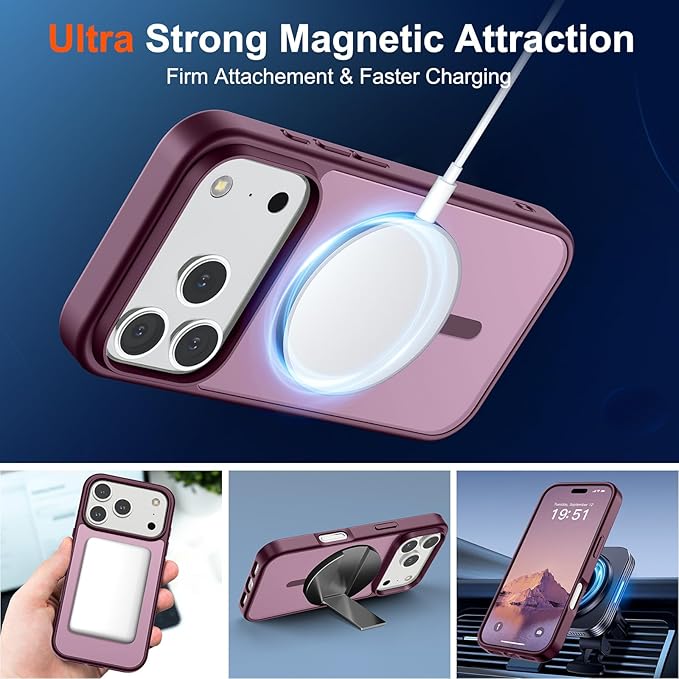 SUPFINE Magnetic for iPhone 17 Pro Max Case (Compatible with MagSafe)(Military Grade Drop Protection) Translucent Matte Shockproof with Anti-Fingerprint Phone Cover,Wine Red