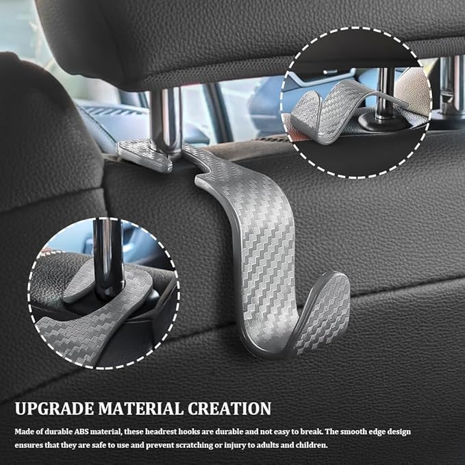 4PCS Car Seat Headrest Hook, Plastic Auto Back Seat Hanger Hooks, Multi-Functional Stylish Seat Hooks, Universal Car Interior Headrest Hanger Storage Accessories for Purse Coats Handbag (Gray)