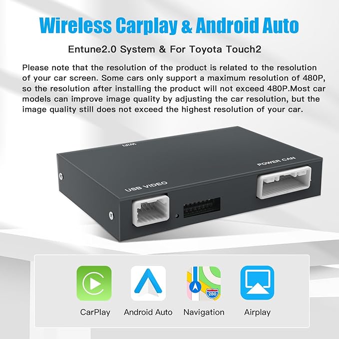 Wireless Carplay/Android Auto Adapter for Toyota with Entune2.0 & Touch2 2014-2019 New Version Retrofit Kit Decoder Fits for Tundra/Highlander/RAV4/Tacoma/Camry/Corolla/Avalon/Prius/CH-R/Sienna/Camry