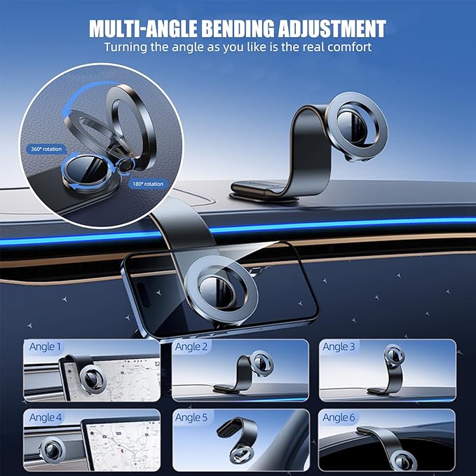 Flexible Bendable Aluminum Alloy Magnetic Phone Holder for Car - Phone Mount for Car with 2 Bases, 2 Metal Rings - Car Mount for iPhone 16 15 14 13 12 Pro Max - Car Phone Holder for Dashboard