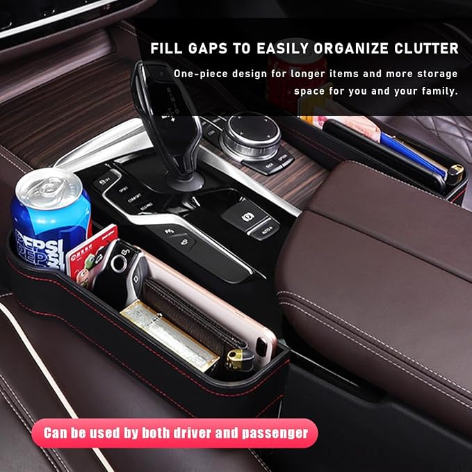 Car Seat Gap Filler with Cup Holder Expander, Automotive Front Seat Storage with Cup Holder, Console Seat Gap Filler Storage Box for Mug Bottle Keys, Car Accessories (Driver Side)