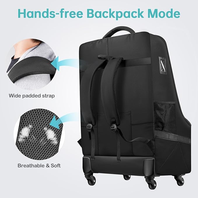 YOREPEK Padded Car Seat Travel Bag for Airplane with Wheels,Heavy Duty Carseat Bags for Air Travel,Rolling Airport Gate Check Bag,Travel Car Seat Backpack with Extra Storage for Baby Travel Essentails