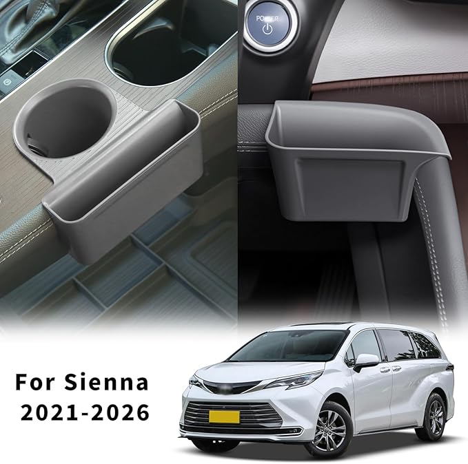 2PCS Cup Holder Storage Box for Toyota Sienna 2021-2026 Gear Shift Insert Organizer Tray Pockets Cup Groove Storage Multifunction Box(Gray)