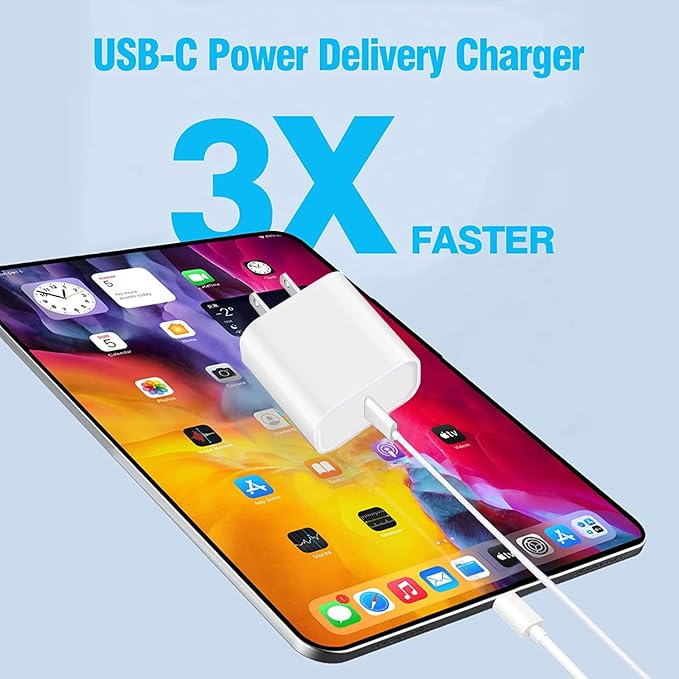 USB C Fast Charger for Apple iPad Pro 13/12.9/11 in 2026-2018,iPad 11th(A16),iPad Air 5th/Mini 7th,iPhone 17/16/15 Series,USB C Charger Fast Charging Adapter Wall Block with 6FT USBC to C Cable Cord