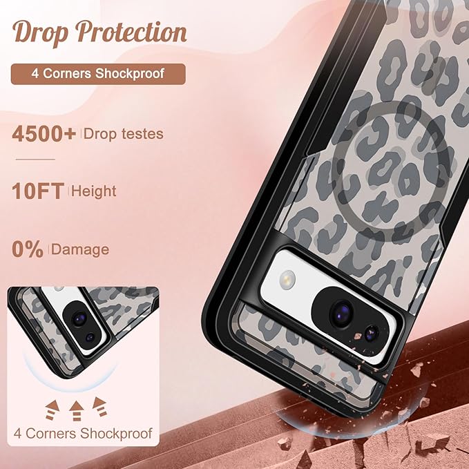for Google Pixel 8A Case 6.1 Inch - Compatible with MagSafe Women Girls Cute Magnetic Protective Cover Cool Fun Unique Leopard Heavy Duty Shockproof Design for Google Pixel 8A Phone Cases