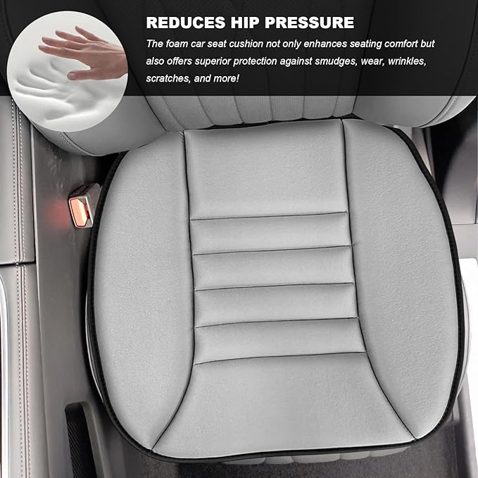 Car Seat Cushion, Breathable Driver Seat Protector with 1.2" Thick Comfortable Memory Foam, Universal Non-Slip Chair Pillow Pressure Relief Cushion Pad for Car Home Office (Gray)