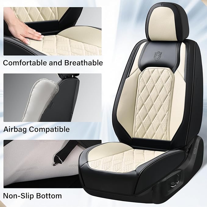Coverado Car Seat Covers Front Seats, Waterproof Faux Leather Car Seat Covers 2 Pack, Universal Car Seat Protector Driver Seat Covers Fit for Most Cars Trucks SUV- Black&White