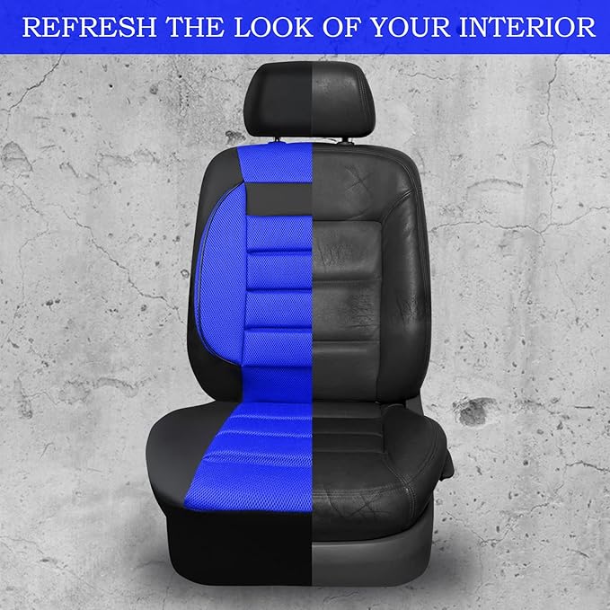 CAR PASS Leather 3D Foam Back Support Car Seat Covers Full Set Air Mesh Automotive Seat Covers, All Season Car Seat Cover Fit Automotive,SUV,Sedan,Van, Airbag Compatible Elegance(Black and Blue Royal)