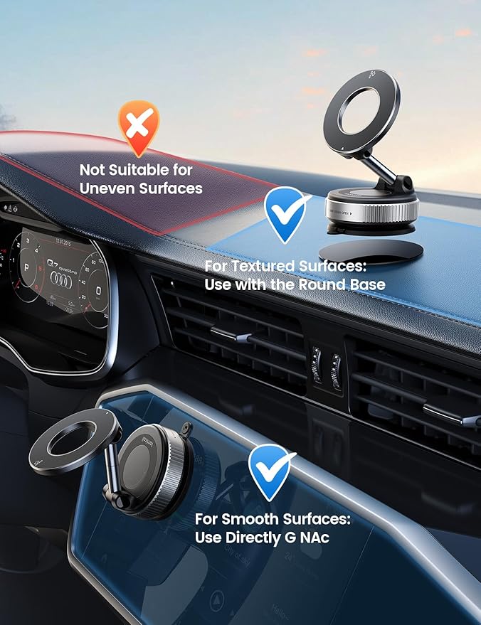 Lamicall Car Phone Mount - [70 LBS Strongest Suction] for Magsafe Car Mount, 360° Adjustable Suction Cup Phone Mount Dashboard Windshield Vacuum Magnetic Phone Holder for Car Silver