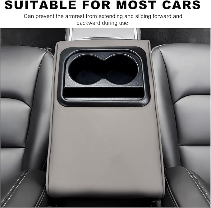 Car Center Console Armrest Pillow, Memory Foam Auto Armrest Box Cover with Cup Holder & Phone Holder, Waterproof Leather Arm Rest Protector Cushion, Interior Car Accessories (Gray)