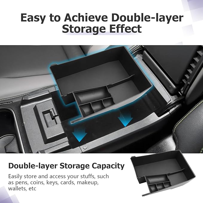 LUWU Outback 2020-2025/Legacy 2020-2025 Accessories Compatible with Subaru Outback/Legacy Center Console Organizer Armrest Console Storage Box Insert Tray ABS Material Black Coin Container (Upper)