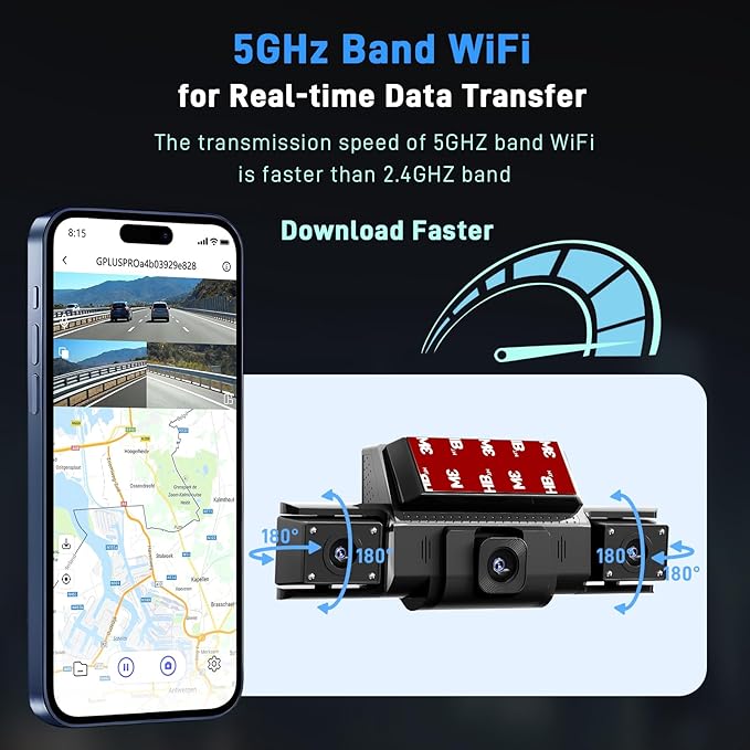 4 Channel Dash Cam 360 View Front Rear Left Right Car Camera,GPS and 5GHz Band WiFi,APP Control,G-Sensor,24H Parking Mode,8PCS IR Lights Night Vision,Wide Angle,WDR,Included Free TF Card