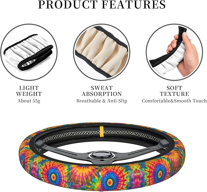 Car Steering Wheel Cover,Boho Universal Non Slip Wheel Protector 15 Inch Elastic Car Accessories for Men Women