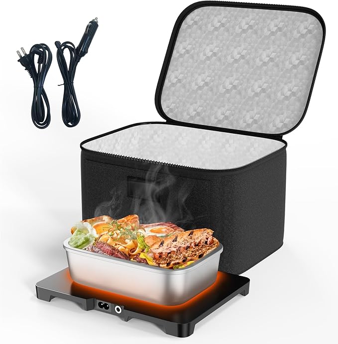 Portable Electric Lunch Box Food Heater,12V/24V/110V 3-in-1 Food Warmer Box, Mini Portable Oven Car Food Warmer, Heated Lunch Bag for Adults Office Travel Work Truck Meal Reheating