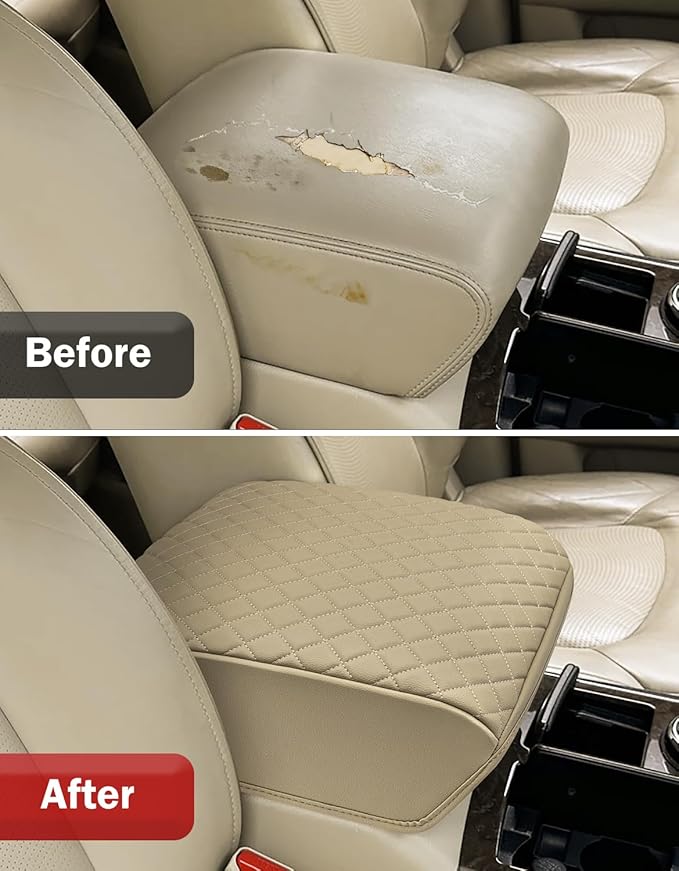 KBH Center Console Armrest Cover for Infiniti QX56, QX80 2011-2017, Interior Accessories, Middle Console Lid Cushion, Arm Rest Cover Protector, Vinyl Leather, Beige