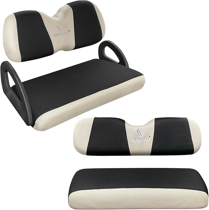 Golf Cart Seat Covers 2 PCS Front and Rear Seat Covers Sets for Club Car Precedent and Yamaha G29 Standard Seat Cushion,Replacement Cooling Breathable Washable No Stapler Needed(Black&Beige)