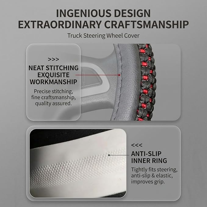 15”16”17“18“19”20 Inch Ice Silk Ventilation Multi-Style Comfy Grip Steering Wheel Cover for Truck, Bus, Big Rig Trucker,SUV， Anti-Slip Design 15-20 Inch (BlacRed, 18)